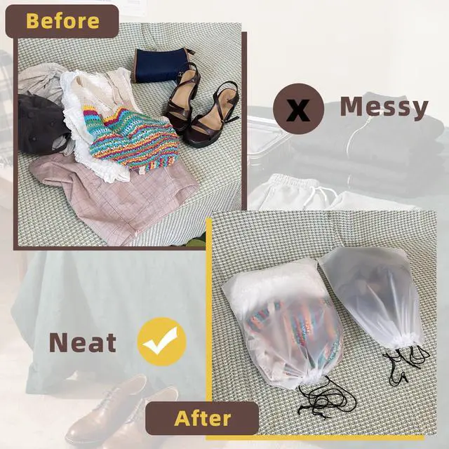 Alt view image 4 of 7 - 6 PCS Clear Shoe Bags for Travel, 11.8" x 15.7" Travel Shoe Bags for Storage and Packing, Waterproof Drawstring Shoe Bag for Traveling, Travel Essentials for Women and Men