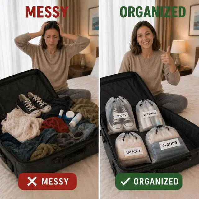 Alt view image 3 of 7 - 18 Pack Clear Shoe Bags for Travel Essentials, 15.7"×11.8" PEVA Drawstring, Water-Resistant, Fits up to Mens 1213, Reusable Storage for Clothes & Toiletries, Keep Luggage Tidy & Odor-Free
