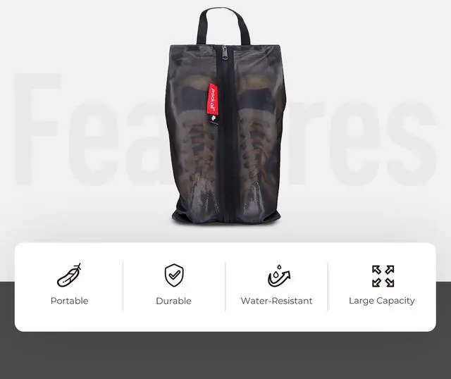 Alt view image 5 of 7 - Shoe Bag for Travel, Water-Resistant Shoe Pouch for Gym, Odor-Resistant Soccer Cleats Bag for Sport (Black, 1-Pack)