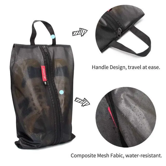 Alt view image 6 of 7 - Shoe Bag for Travel, Water-Resistant Shoe Pouch for Gym, Odor-Resistant Soccer Cleats Bag for Sport (Black, 1-Pack)