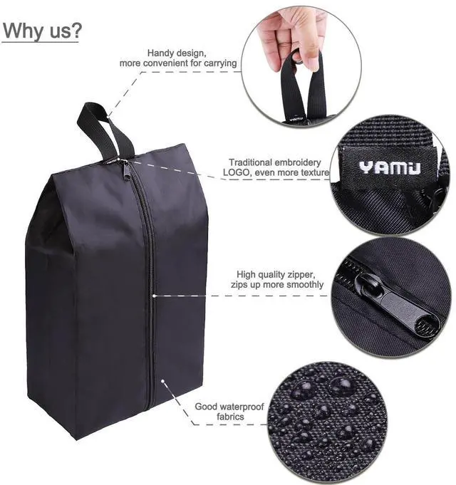 Alt view image 4 of 7 - YAMIU Travel Shoe Bags Set of 4 Waterproof Nylon with Zipper for Men & Women, Black