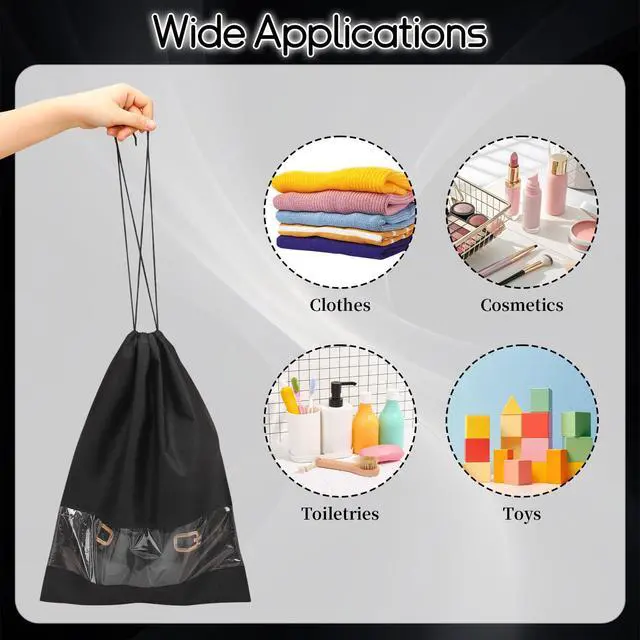 Alt view image 7 of 7 - 12 Pcs Portable Travel Shoe Bags, 17.3 x 12.6 Inches Waterproof Non-Woven Shoe Organizers Storage Bags, Large Drawstring Shoes Pouch Packing Organizers with Rope for Men, Women, Children (Black)