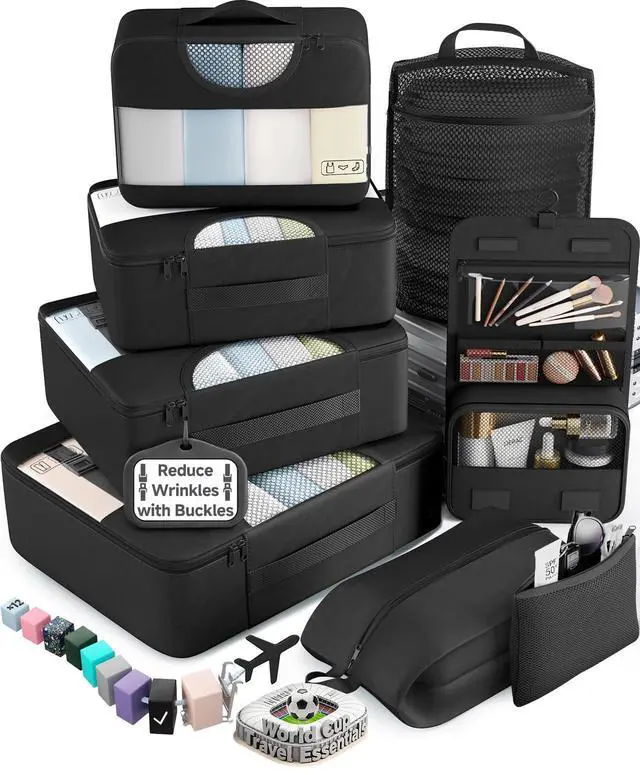 Main image of 10 Set/8 Set Packing Cubes for Travel Essentials,Anti-Wrinkle Buckled Suitcase Organizer for Shoe & Toiletry Bag,Carry On Luggage Bag for Airplane & College Dorm Room Accessories,Women Men Gifts