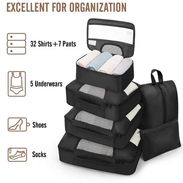 Alt view image 5 of 7 - 10 Set/8 Set Packing Cubes for Travel Essentials,Anti-Wrinkle Buckled Suitcase Organizer for Shoe & Toiletry Bag,Carry On Luggage Bag for Airplane & College Dorm Room Accessories,Women Men Gifts