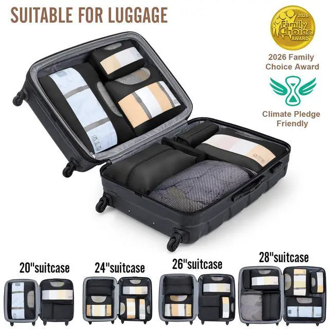 Alt view image 6 of 7 - 10 Set/8 Set Packing Cubes for Travel Essentials,Anti-Wrinkle Buckled Suitcase Organizer for Shoe & Toiletry Bag,Carry On Luggage Bag for Airplane & College Dorm Room Accessories,Women Men Gifts