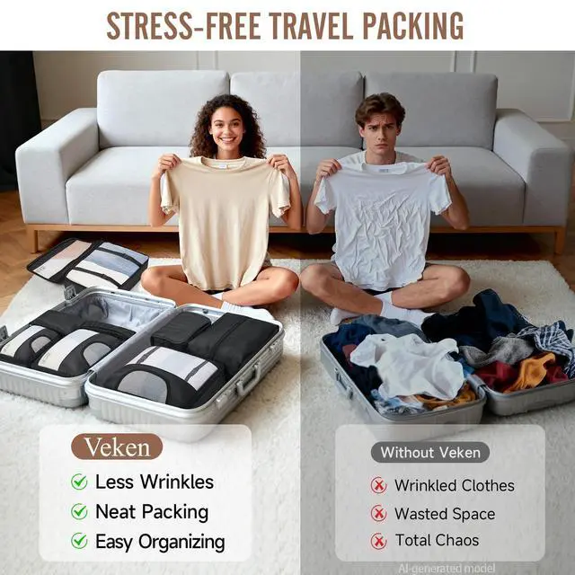 Alt view image 7 of 7 - 10 Set/8 Set Packing Cubes for Travel Essentials,Anti-Wrinkle Buckled Suitcase Organizer for Shoe & Toiletry Bag,Carry On Luggage Bag for Airplane & College Dorm Room Accessories,Women Men Gifts