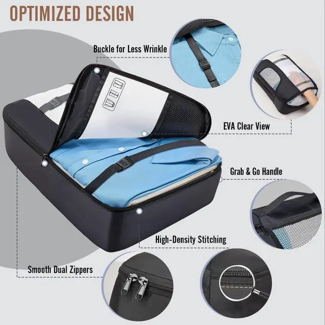 Alt view image 4 of 7 - 10 Set/8 Set Packing Cubes for Travel Essentials,Anti-Wrinkle Buckled Suitcase Organizer for Shoe & Toiletry Bag,Carry On Luggage Bag for Airplane & College Dorm Room Accessories,Women Men Gifts