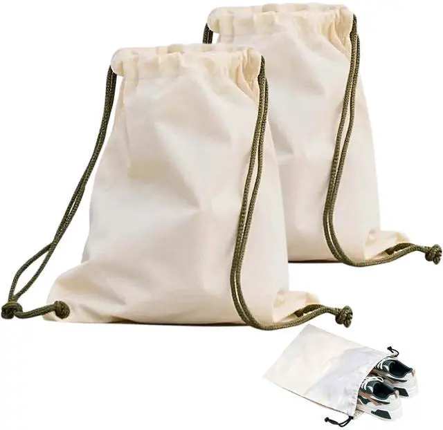 Main image of Canvas Shoe Bags for Travel, 2 Pcs, 17.7x13.8in, Beige