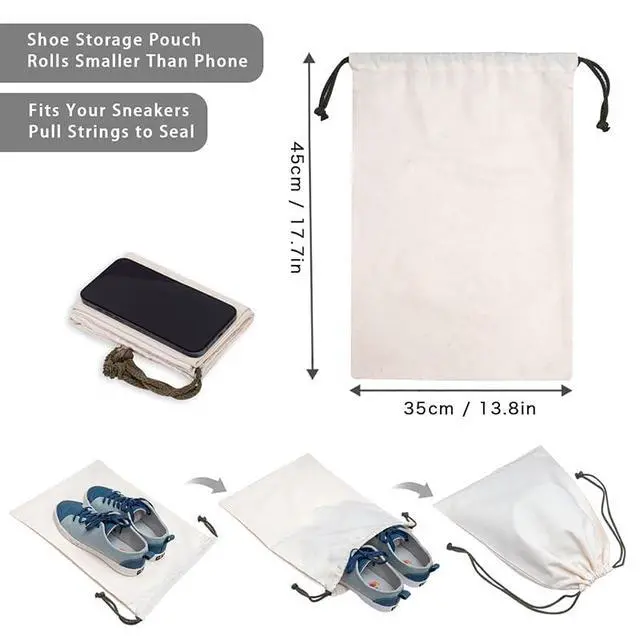 Alt view image 2 of 5 - Canvas Shoe Bags for Travel, 2 Pcs, 17.7x13.8in, Beige