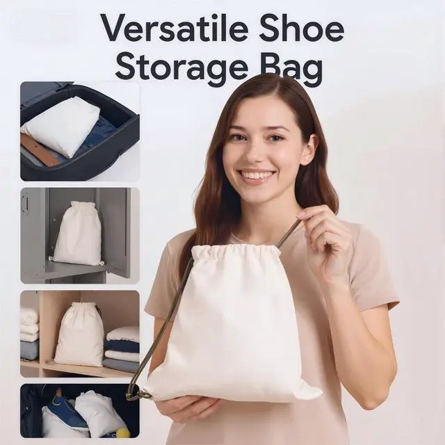 Alt view image 5 of 5 - Canvas Shoe Bags for Travel, 2 Pcs, 17.7x13.8in, Beige