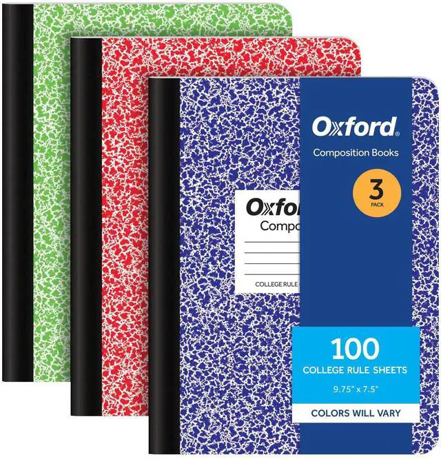 Main image of Composition Notebooks, 3 Pack, Cover Colors Vary, College Ruled Paper, 9-3/4 x 7-1/2 Inch School Journals, Assorted Marble Covers, 100 Sheets per Book (1002518)