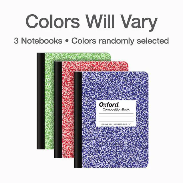 Alt view image 7 of 7 - Composition Notebooks, 3 Pack, Cover Colors Vary, College Ruled Paper, 9-3/4 x 7-1/2 Inch School Journals, Assorted Marble Covers, 100 Sheets per Book (1002518)