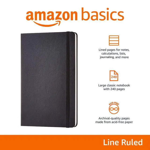 Alt view image 2 of 7 - Classic Lined Writing Notebook for Note Taking and Journaling, Hardcover with Elastic Closure, 240 Pages, 5" x 8.25", Black