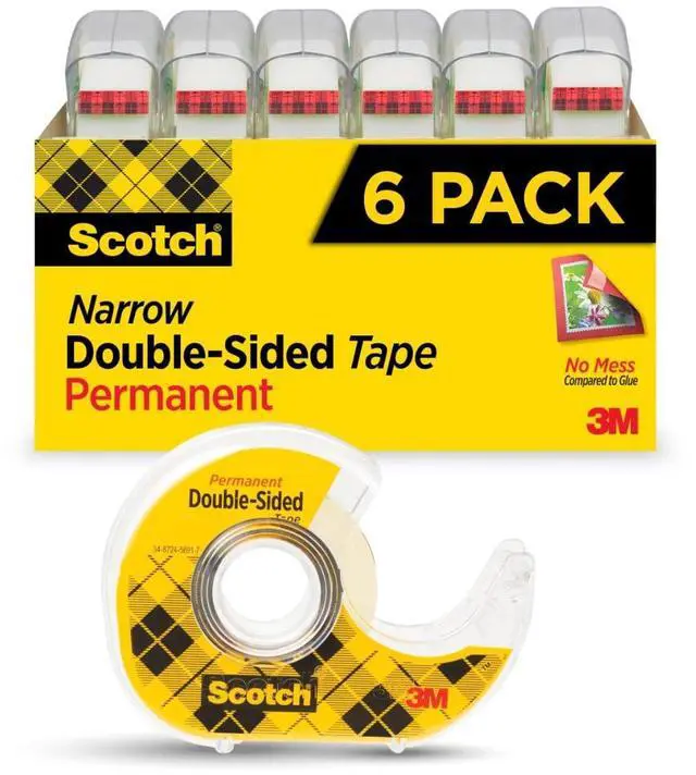 Main image of Permanent Double Sided Tape, Card Making and Holiday Scrapbooking Supplies, Alternative to Gift Wrap Tape for Wrapping Presents, 0.50 in. x 500 in., 6 Rolls with Dispensers