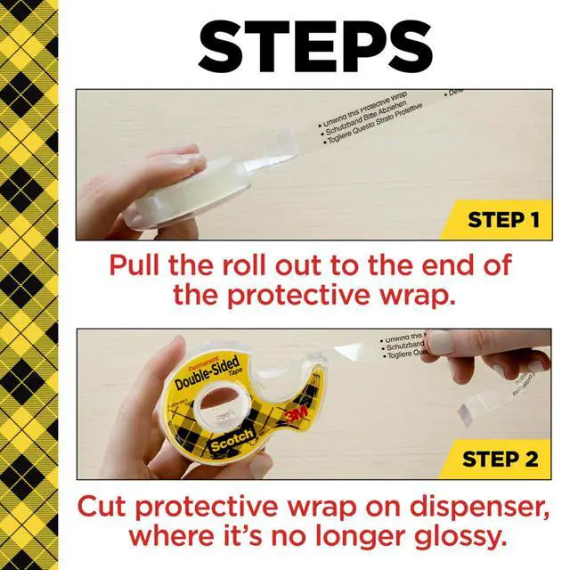 Alt view image 4 of 7 - Double-Sided Tape, 1/2 in x 250 in (12.7 mm x 6.35 m), 3 Pack