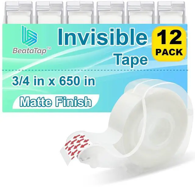 Main image of Tape Bulk, Clear Tape, Invisible, Matte Finish, Writable, 3/4 in x 650 in, Transparent Tape, 12 Rolls with Dispensers, Ideal for Gift Wrapping, School Supplies & Office Use