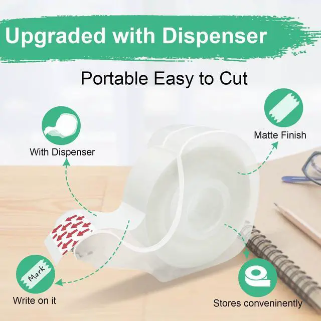 Alt view image 4 of 7 - Tape Bulk, Clear Tape, Invisible, Matte Finish, Writable, 3/4 in x 650 in, Transparent Tape, 12 Rolls with Dispensers, Ideal for Gift Wrapping, School Supplies & Office Use