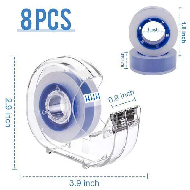 Alt view image 2 of 7 - 8 Pcs Transparent Tape with Dispenser, 0.7 x 1000 in Blue Core Clear Tape Rolls Bulk, Office Tape Refills for Desk, Craft, and Gift Wrapping