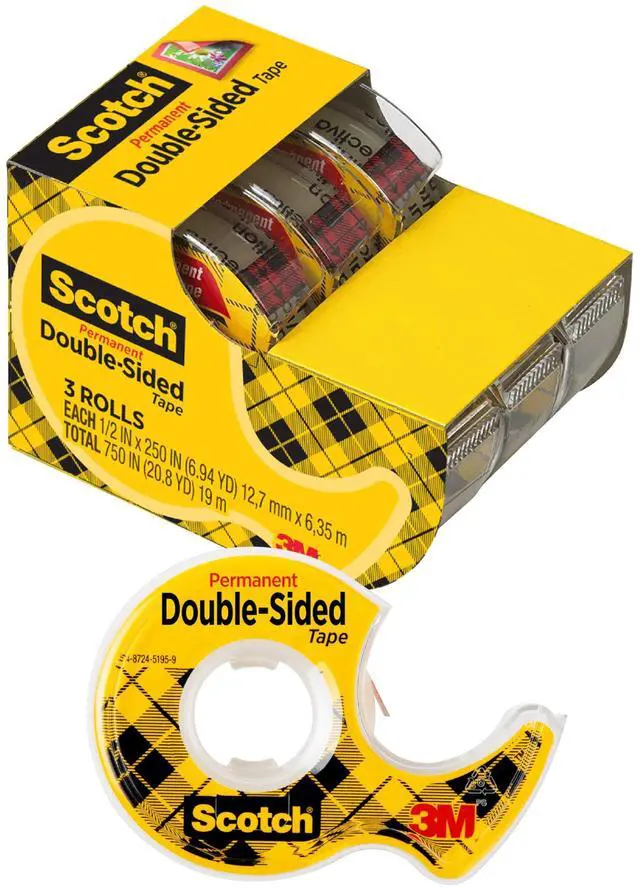 Main image of Double-Sided Tape, 1/2 in x 250 in (12.7 mm x 6.35 m), 3 Pack