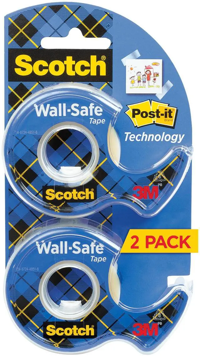 Main image of Wall-Safe Tape, 2 Dispensered Rolls, Sticks Securely, Removes Cleanly, Invisible, Designed for Displaying, Photo Safe, 3/4 in x 600 in (183-DM2)