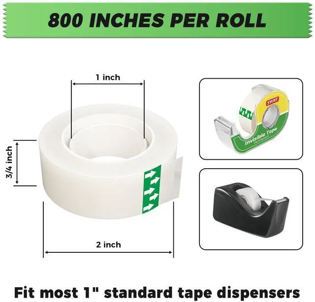 Alt view image 6 of 7 - Invisible Tape Refills, 12 Rolls, 3/4 in x 800 in, Matte Finish