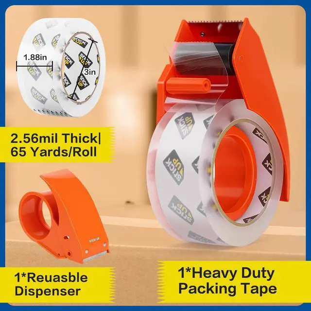 Alt view image 2 of 7 - Heavy Duty Packing Tape with Dispenser, 1 Roll, 1.88" x 65 YDs, Clear Strong Adhesive Package Sealing Tape for Shipping Moving Boxes, Mailing Supplies and Storage
