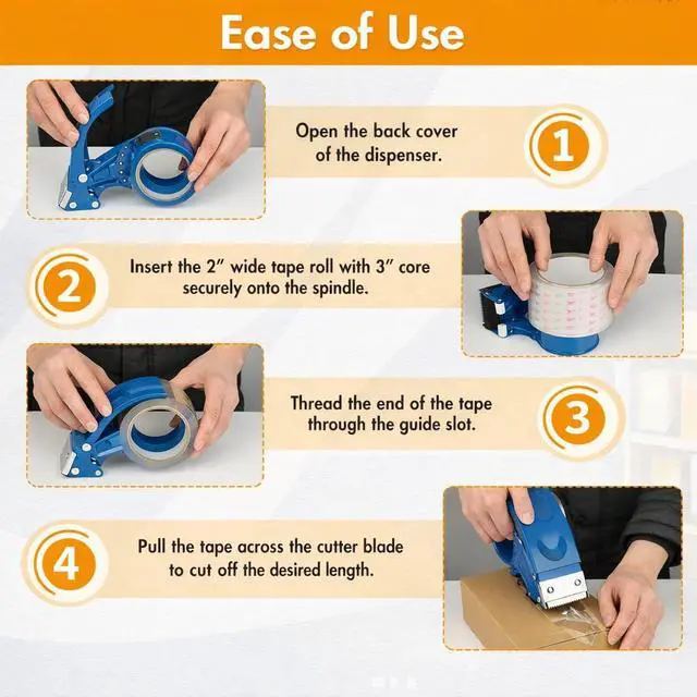 Alt view image 6 of 7 - 2 Pack Heavy Duty Packing Tape Dispenser Gun, Fits Packaging Tape up to 2 Inches Wide with 3-Inch Core, Adjustable Brake Tape Gun for Shipping, Moving, Office & Warehouse