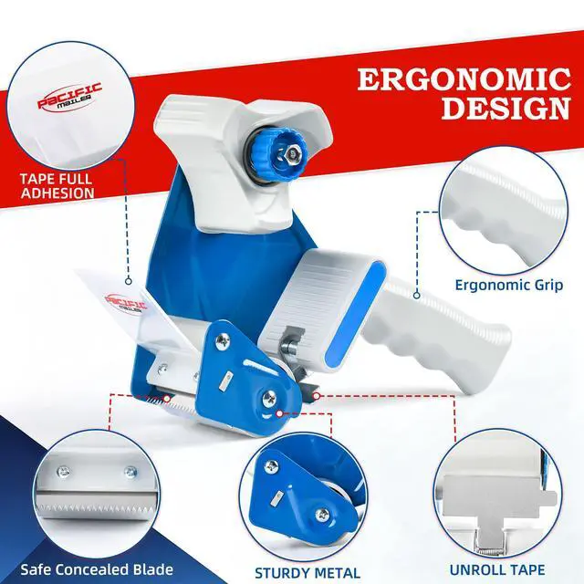 Alt view image 2 of 6 - 2 Inch Tape Gun Dispenser with 2 Inch Carton Packing Tape, Lightweight Industrial Side Loading Tape Dispenser - Blue