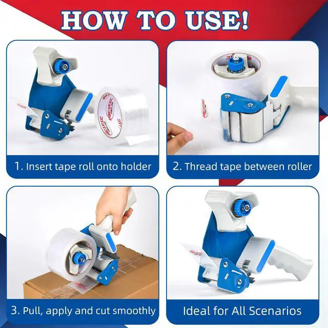 Alt view image 4 of 6 - 2 Inch Tape Gun Dispenser with 2 Inch Carton Packing Tape, Lightweight Industrial Side Loading Tape Dispenser - Blue
