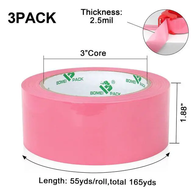 Alt view image 2 of 7 - Pink Packing Tape, 1.88'' x 55yds Per Roll,3 Rolls Heavy Duty Packaging Tape with Dispensers for Packing Shipping Moving and Sealing