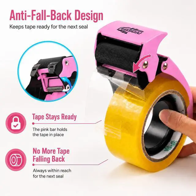 Alt view image 3 of 7 - Blade Safety Cover 2 Inch Professional Packing Tape Dispenser Packaging Metal Handheld Tape Gun Sealing Cutter TG11 Pink