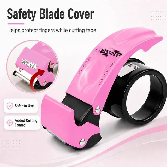 Alt view image 2 of 7 - Blade Safety Cover 2 Inch Professional Packing Tape Dispenser Packaging Metal Handheld Tape Gun Sealing Cutter TG11 Pink