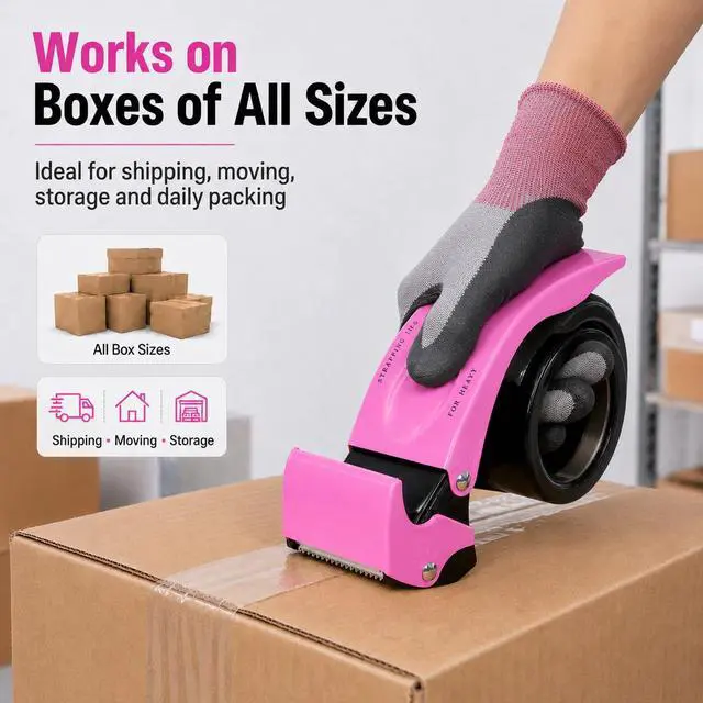 Alt view image 5 of 7 - Blade Safety Cover 2 Inch Professional Packing Tape Dispenser Packaging Metal Handheld Tape Gun Sealing Cutter TG11 Pink