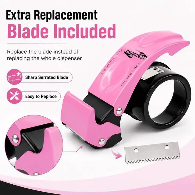 Alt view image 6 of 7 - Blade Safety Cover 2 Inch Professional Packing Tape Dispenser Packaging Metal Handheld Tape Gun Sealing Cutter TG11 Pink