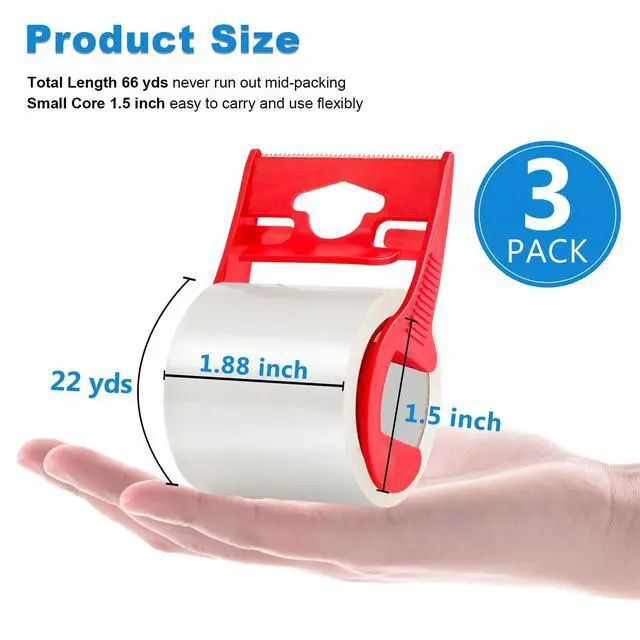 Alt view image 2 of 7 - Packing Tape, Clear Packing Tape with Dispenser, 1.88 in. x 22.2 yd., 3 Noiseless Shipping Tape Rolls, 2 mil, Tranparent Package Tape for Moving Boxes, Mailing Supplies.
