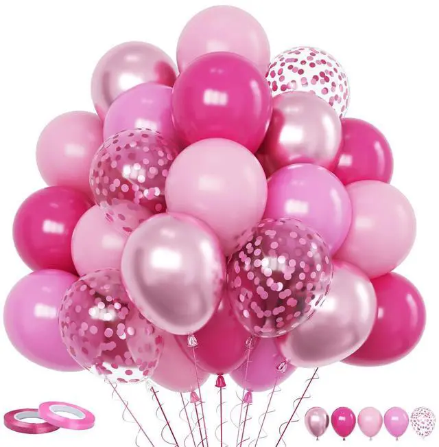Main image of Pink Balloons Set, 60PCS Hot Pink Latex Balloons, 12Inch Pink Confetti Balloon Pastel Pink Metallic Party Balloons Helium for Girls Women Baby Shower Princess Wedding Birthday Party Decoration