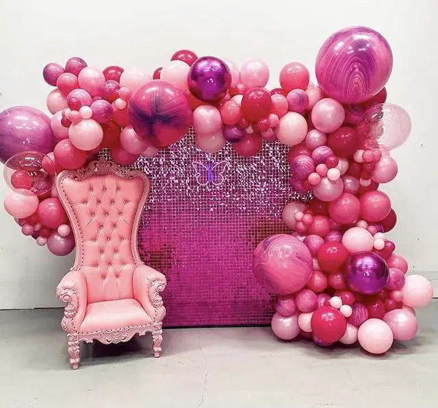 Alt view image 6 of 7 - Pink Balloons Set, 60PCS Hot Pink Latex Balloons, 12Inch Pink Confetti Balloon Pastel Pink Metallic Party Balloons Helium for Girls Women Baby Shower Princess Wedding Birthday Party Decoration
