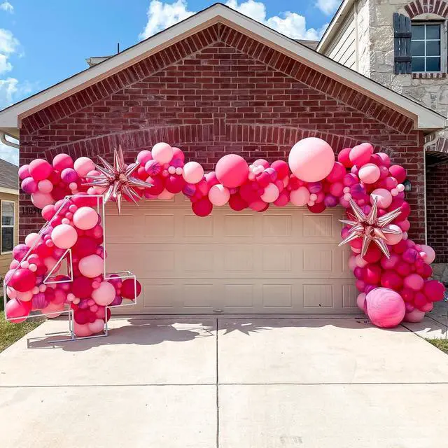 Alt view image 5 of 7 - Pink Balloons Set, 60PCS Hot Pink Latex Balloons, 12Inch Pink Confetti Balloon Pastel Pink Metallic Party Balloons Helium for Girls Women Baby Shower Princess Wedding Birthday Party Decoration