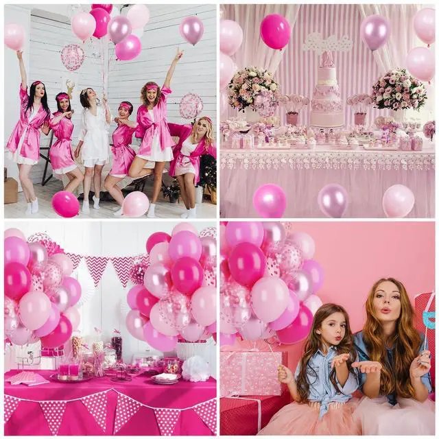 Alt view image 7 of 7 - Pink Balloons Set, 60PCS Hot Pink Latex Balloons, 12Inch Pink Confetti Balloon Pastel Pink Metallic Party Balloons Helium for Girls Women Baby Shower Princess Wedding Birthday Party Decoration