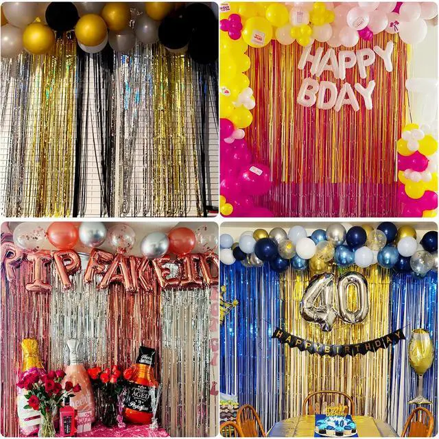 Alt view image 7 of 7 - Blue Streamers Party Decorations 3.3x8.2ft, 2 Pack Dark Blue Tinsel Backdrop for Ocean Themed Party Decor, Glitter Blue Foil Fringe Curtains for Door Decorations Hanging Birthday Baby Shower Halloween