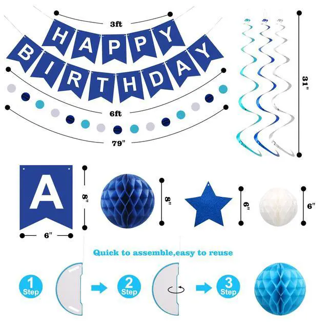 Alt view image 7 of 7 - Birthday Decorations Happy Birthday Banner with Honeycomb Balls