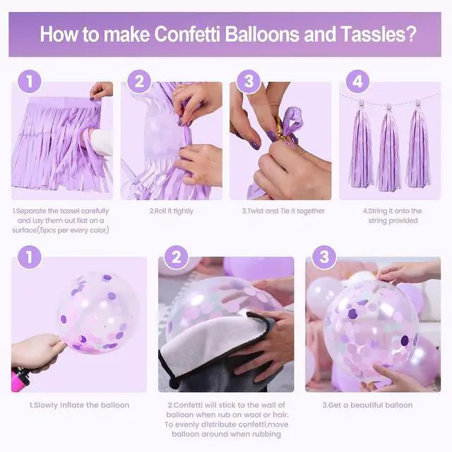 Alt view image 6 of 6 - Purple Pink Birthday Party Decorations for Women Girls with Happy Birthday Banner,Hanging Swirls,Tissue Paper Pompoms,Circle Dots Garland,Tassel Garland Purple Balloons