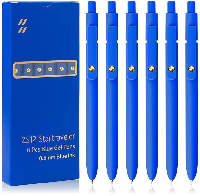 Main image of Blue Pens, 6 Pcs Blue Ink Pens Fine Point Smooth Writing Pens, 0.5mm Colored Ink Gel Pens for Journaling Note Taking, School Supplies Gifts for Women (6 Pcs Gold Blue - Blue Ink)
