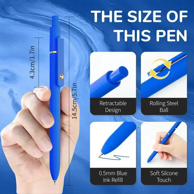 Alt view image 2 of 6 - Blue Pens, 6 Pcs Blue Ink Pens Fine Point Smooth Writing Pens, 0.5mm Colored Ink Gel Pens for Journaling Note Taking, School Supplies Gifts for Women (6 Pcs Gold Blue - Blue Ink)