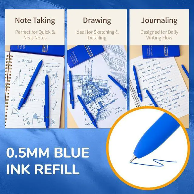 Alt view image 4 of 6 - Blue Pens, 6 Pcs Blue Ink Pens Fine Point Smooth Writing Pens, 0.5mm Colored Ink Gel Pens for Journaling Note Taking, School Supplies Gifts for Women (6 Pcs Gold Blue - Blue Ink)