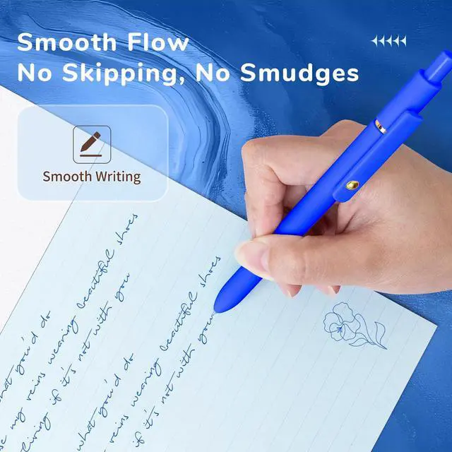 Alt view image 5 of 6 - Blue Pens, 6 Pcs Blue Ink Pens Fine Point Smooth Writing Pens, 0.5mm Colored Ink Gel Pens for Journaling Note Taking, School Supplies Gifts for Women (6 Pcs Gold Blue - Blue Ink)