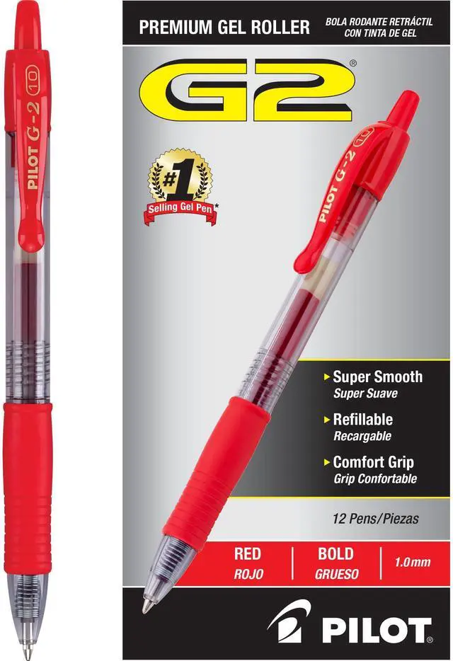 Main image of G2 Premium Gel Roller Pens, Bold Point 1 mm, Red Pens, Pack of 12 - Ideal for School, Journaling & Office Writing