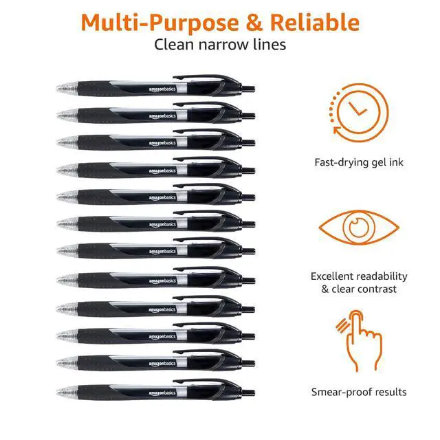 Alt view image 3 of 5 - Retractable Gel Ink Pens for Note-Taking and Office Writing, Fine Point 0.7mm, Smooth Writing, Black, 12-Pack