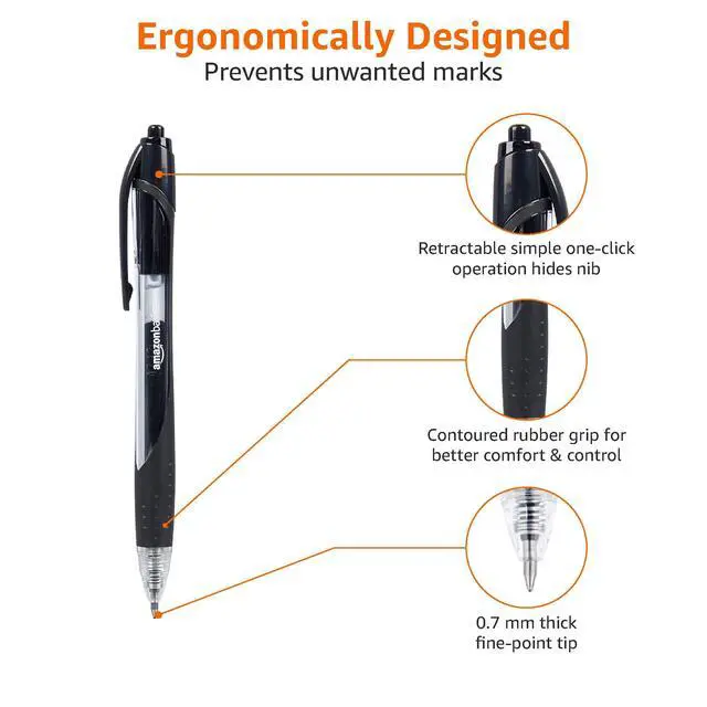 Alt view image 4 of 5 - Retractable Gel Ink Pens for Note-Taking and Office Writing, Fine Point 0.7mm, Smooth Writing, Black, 12-Pack