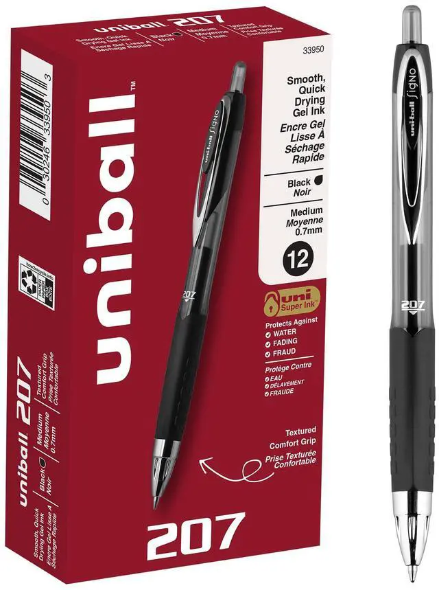 Main image of 207 Retractable Gel Pens Medium Point, 0.7mm, Black, 12 Pack